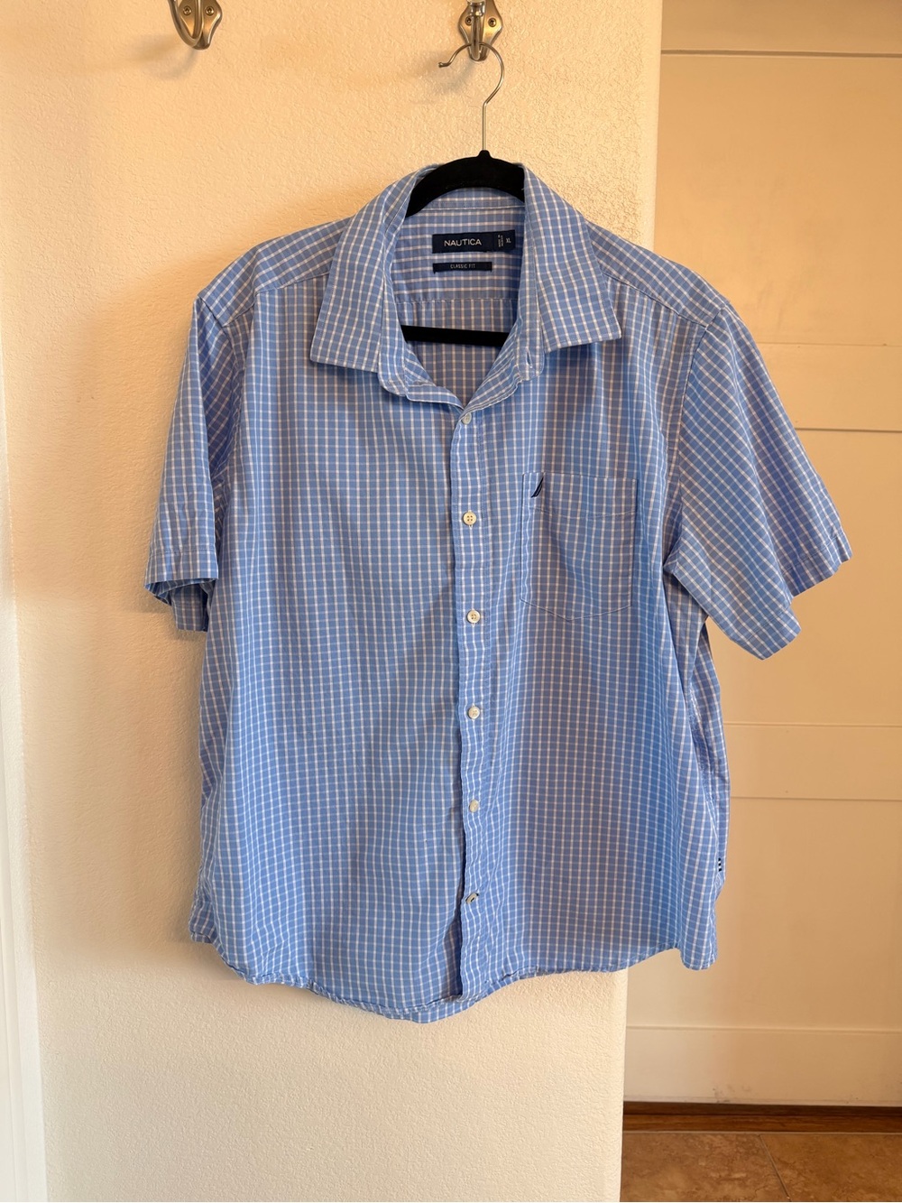 Nautica Classic Fit Gingham Short Sleeve Button-Down - Blue - XL